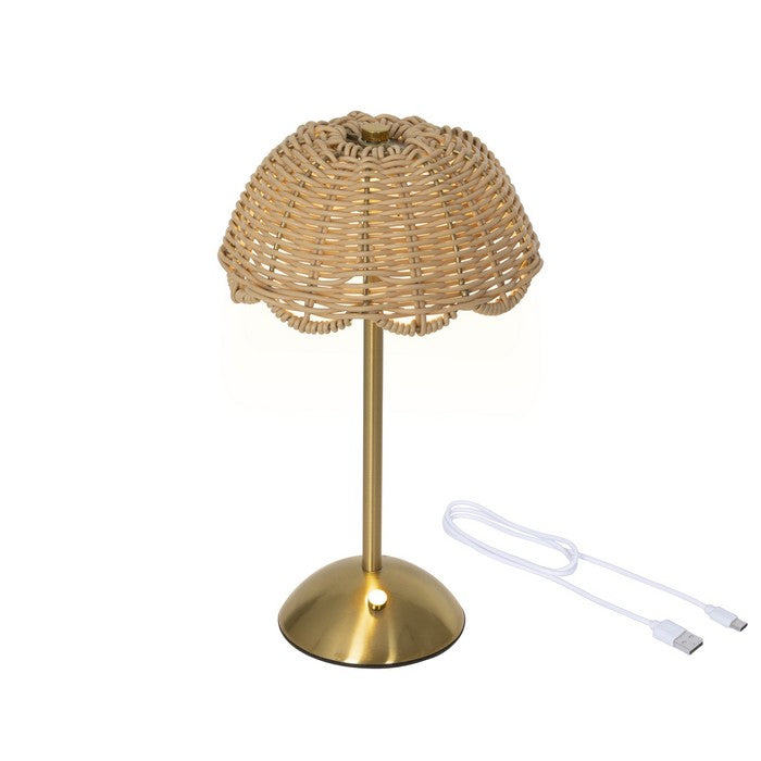Lampada da tavolo ricaricabile in rattan con LED 30 cm