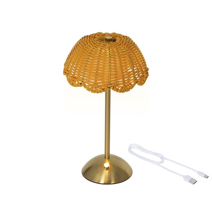 Lampada da tavolo ricaricabile in rattan con LED 30 cm