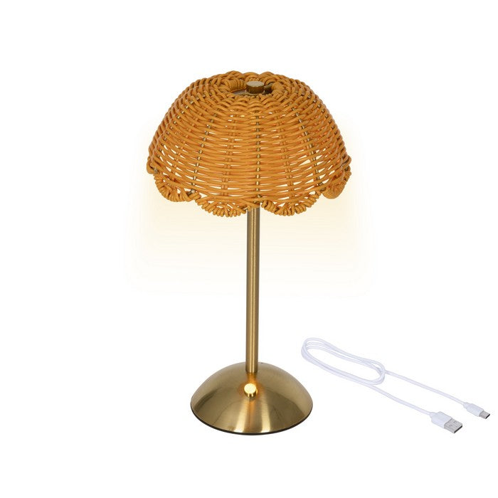 Lampada da tavolo ricaricabile in rattan con LED 30 cm