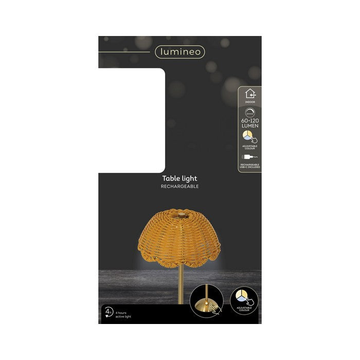 Lampada da tavolo ricaricabile in rattan con LED 30 cm