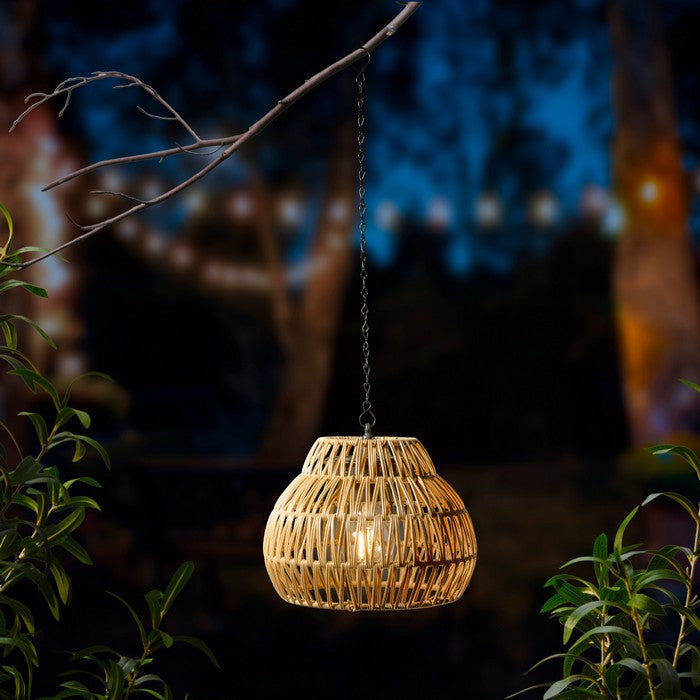 Lampada a sospensione in rattan con LED a luce solare 58 cm