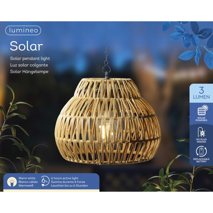Lampada a sospensione in rattan con LED a luce solare 58 cm
