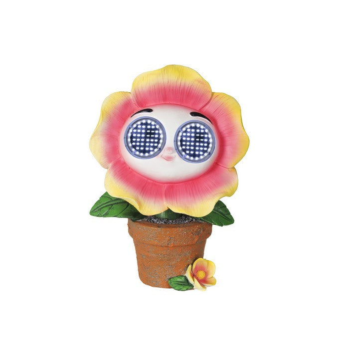 Piantina artificiale in resina con occhi LED a luce solare fiore rosa