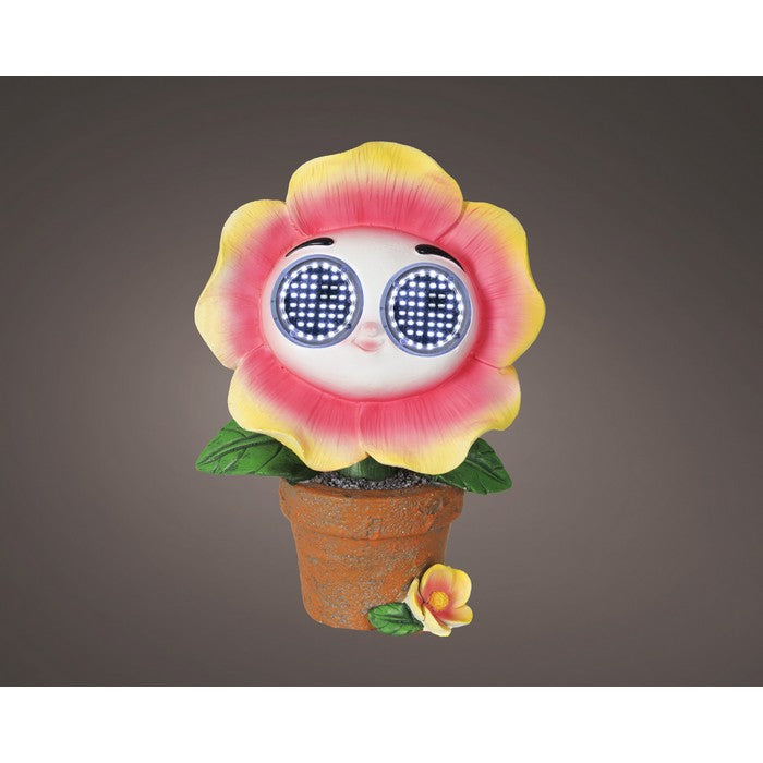 Piantina artificiale in resina con occhi LED a luce solare fiore rosa