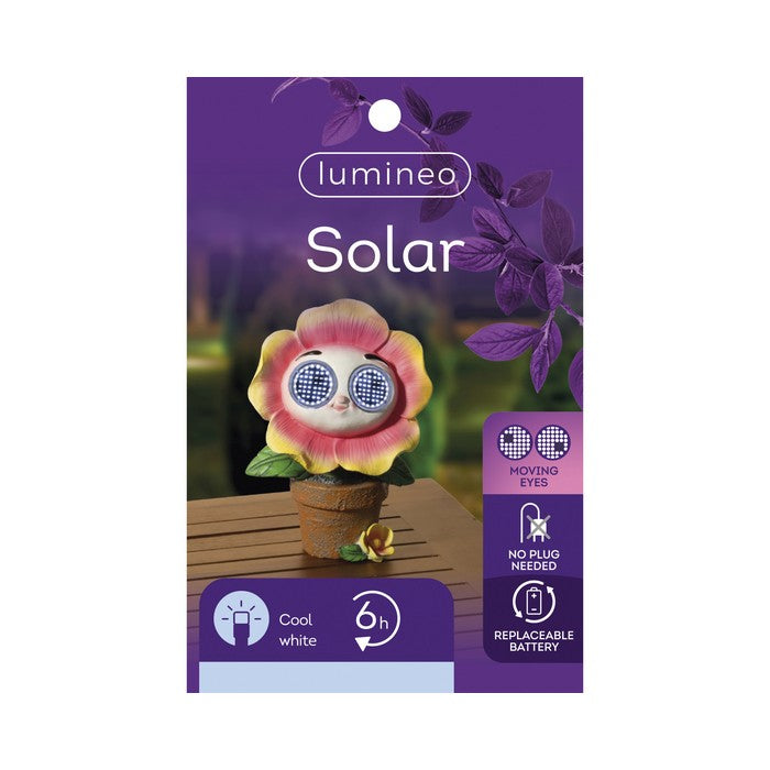 Piantina artificiale in resina con occhi LED a luce solare fiore rosa