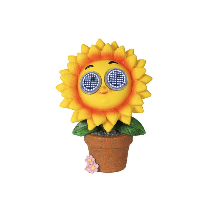 Piantina artificiale in resina con occhi LED a luce solare fiore giallo