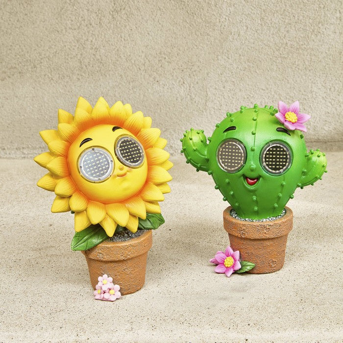 Piantina artificiale in resina con occhi LED a luce solare fiore giallo