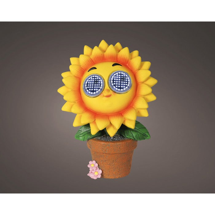 Piantina artificiale in resina con occhi LED a luce solare fiore giallo