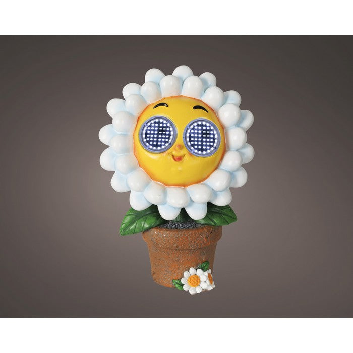 Piantina artificiale in resina con occhi LED a luce solare fiore bianco