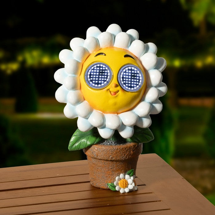 Piantina artificiale in resina con occhi LED a luce solare fiore bianco