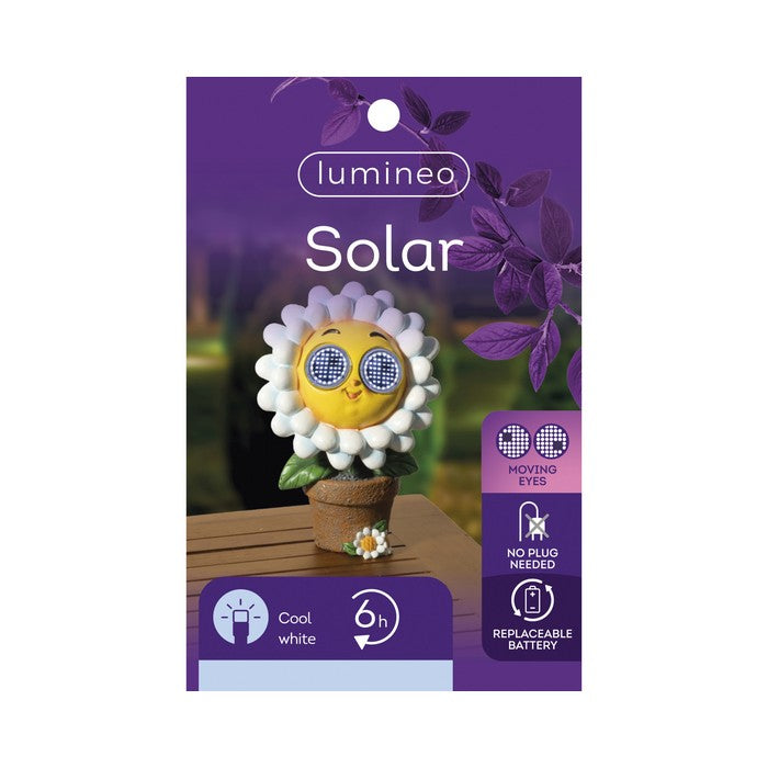 Piantina artificiale in resina con occhi LED a luce solare fiore bianco