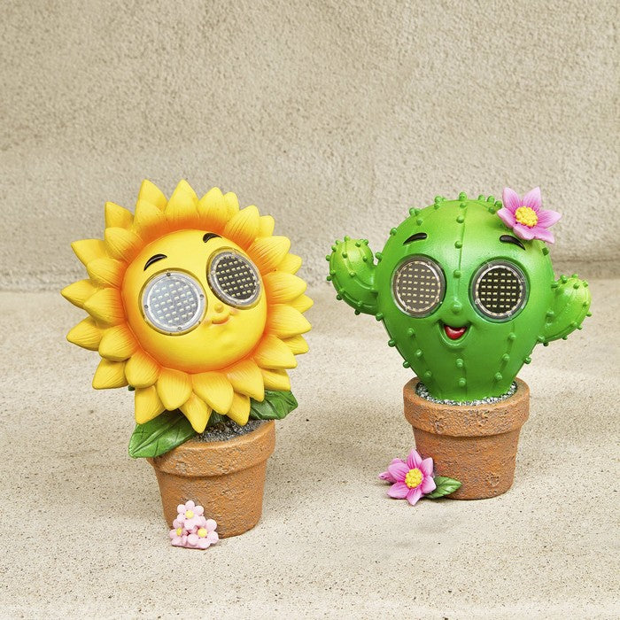 Piantina artificiale in resina con occhi LED a luce solare cactus