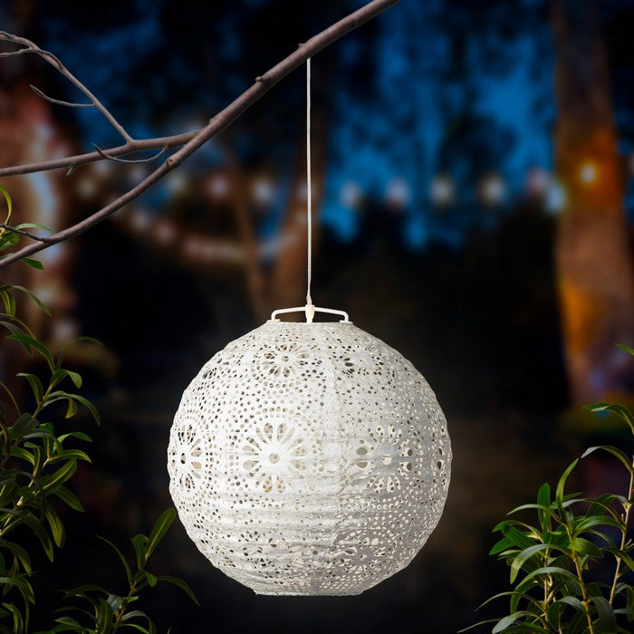 Lampada a sospensione tonda bianca con LED a luce solare 23 cm