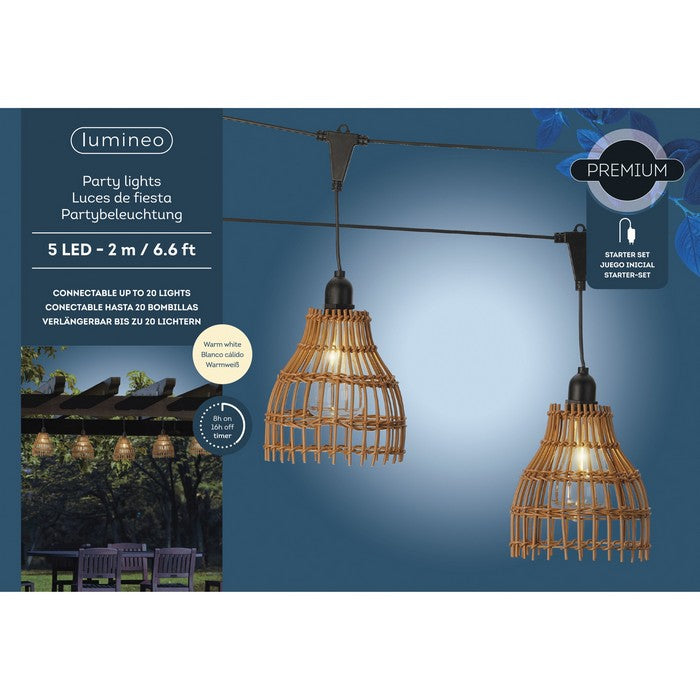 Catena luminosa rattan LED  per esterno 200 cm bianco caldo