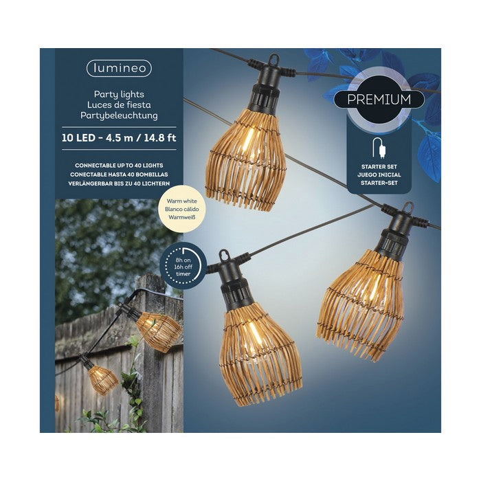 Catena luminosa rattan LED  per esterno 450 cm bianco caldo