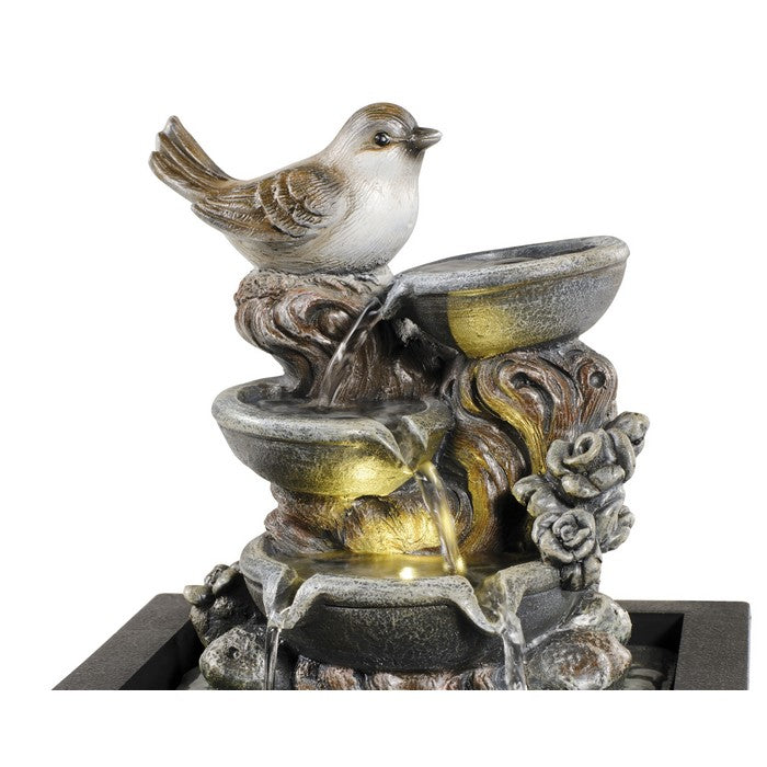 Fontana decorativa con uccellino in poliresina 26 cm