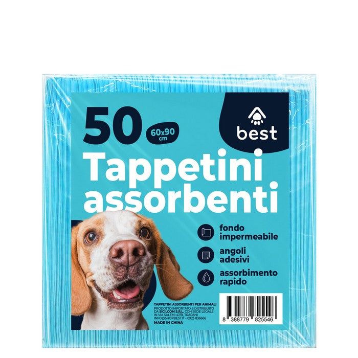 Confezione 50 tappetini assorbenti per animali domestici 60x90 cm con angoli adesivi