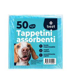 Confezione 50 tappetini assorbenti per animali domestici 60x90 cm con angoli adesivi