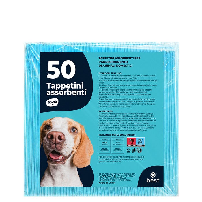 Confezione 50 tappetini assorbenti per animali domestici 60x90 cm con angoli adesivi