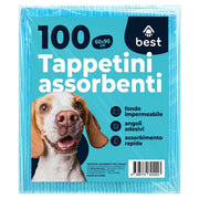 Confezione 100 tappetini assorbenti per animali domestici 60x90 cm con angoli adesivi