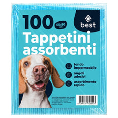 Confezione 100 tappetini assorbenti per animali domestici 60x90 cm con angoli adesivi