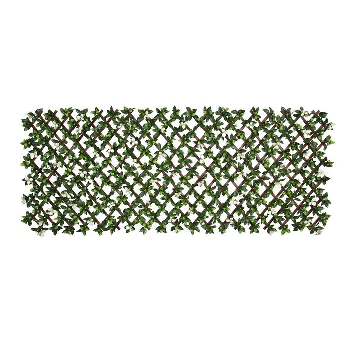 Siepe artificiale con foglie e fiori bianchi 90x180 cm
