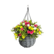 Vaso da appendere con fiori artificiali gialli e rosa - Rosemary