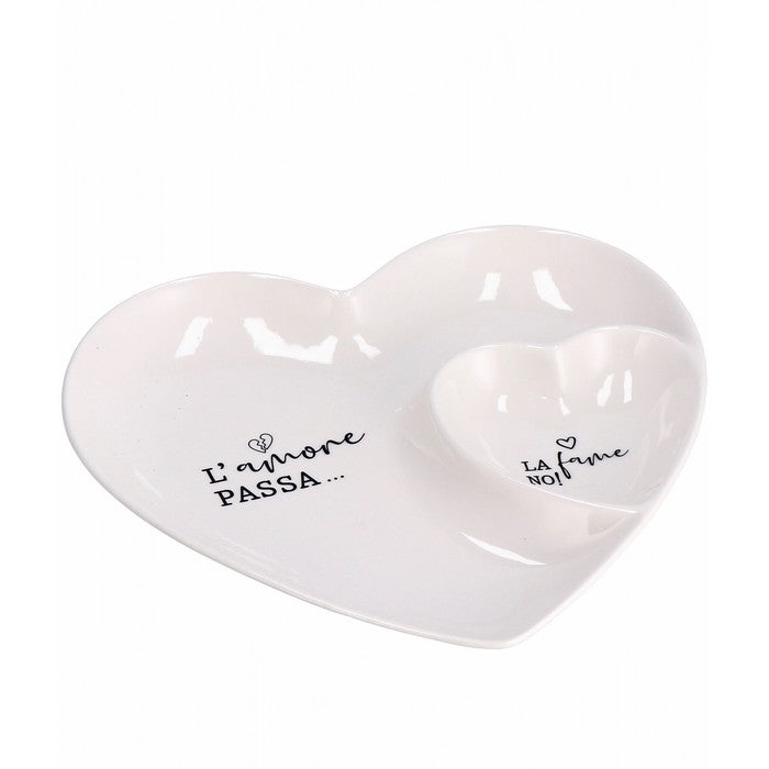 Antipastiera a forma di cuore con scritte 26 cm