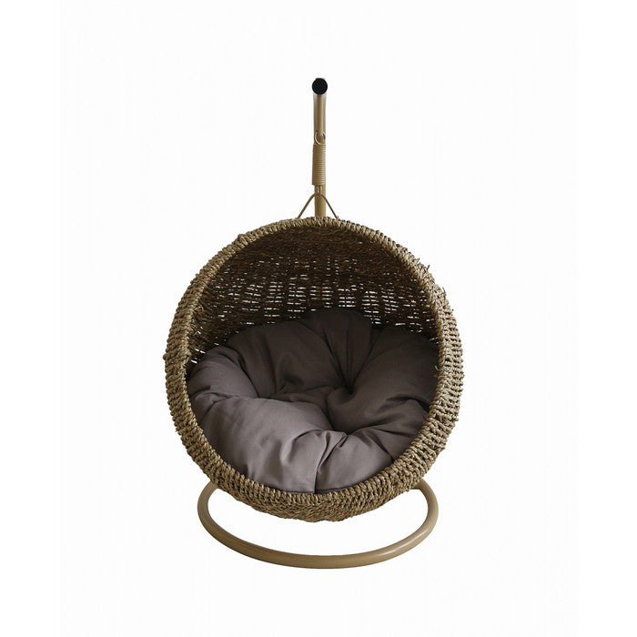 Cuccia sospesa rattan per animali con cuscino impermeabile