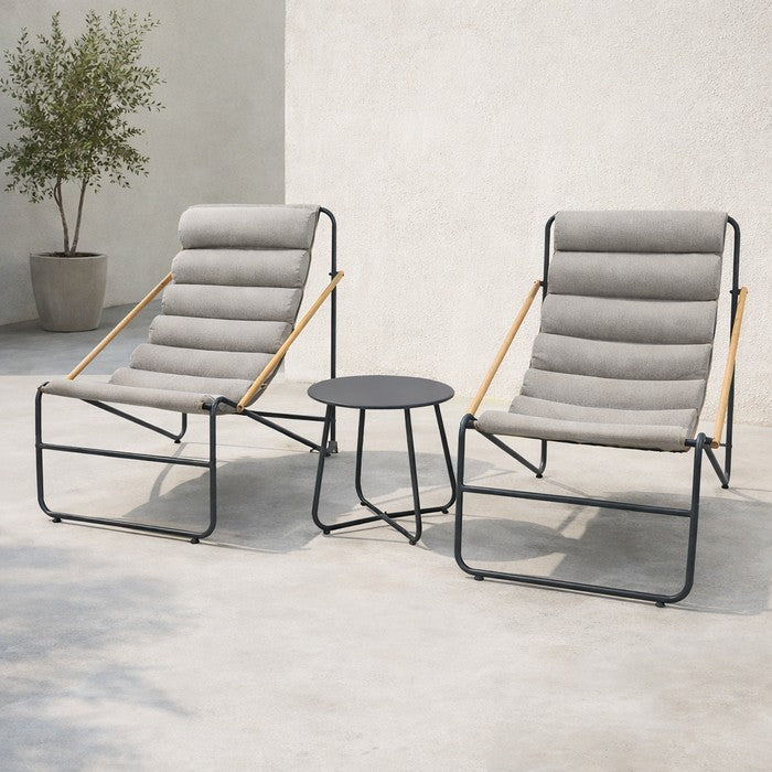 Set da giardino moderno in metallo con 2 poltrone imbottite e tavolino - Essential