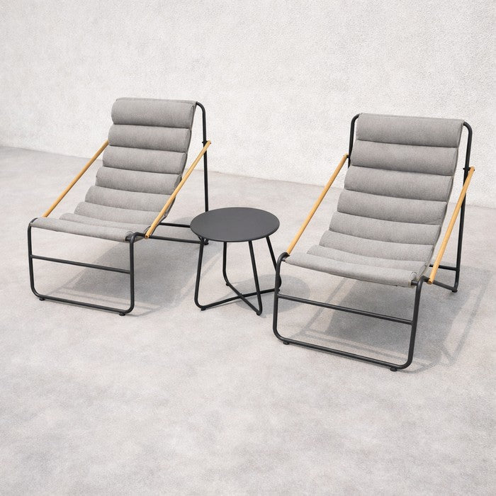 Set da giardino moderno in metallo con 2 poltrone imbottite e tavolino - Essential