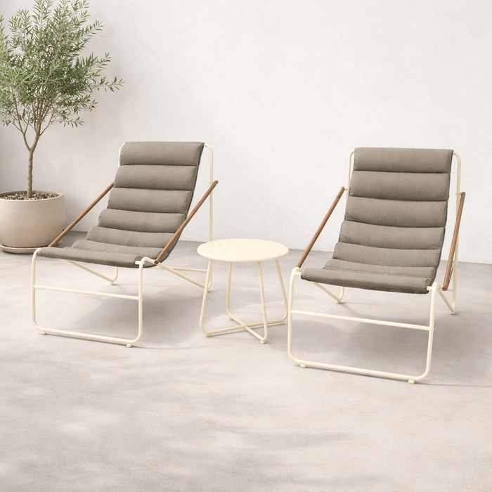 Set da giardino moderno in metallo con 2 poltrone imbottite e tavolino - Essential