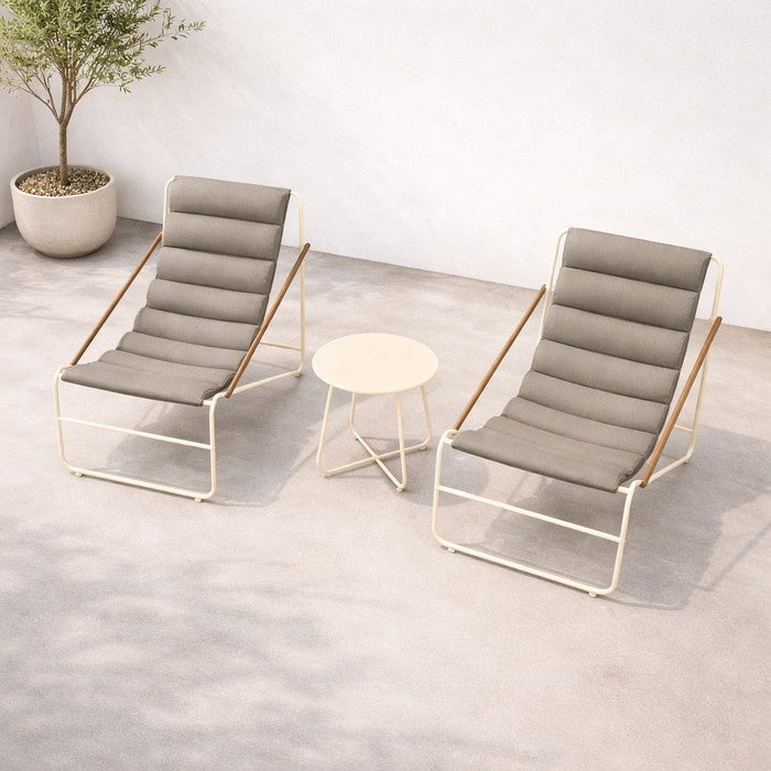 Set da giardino moderno in metallo con 2 poltrone imbottite e tavolino - Essential