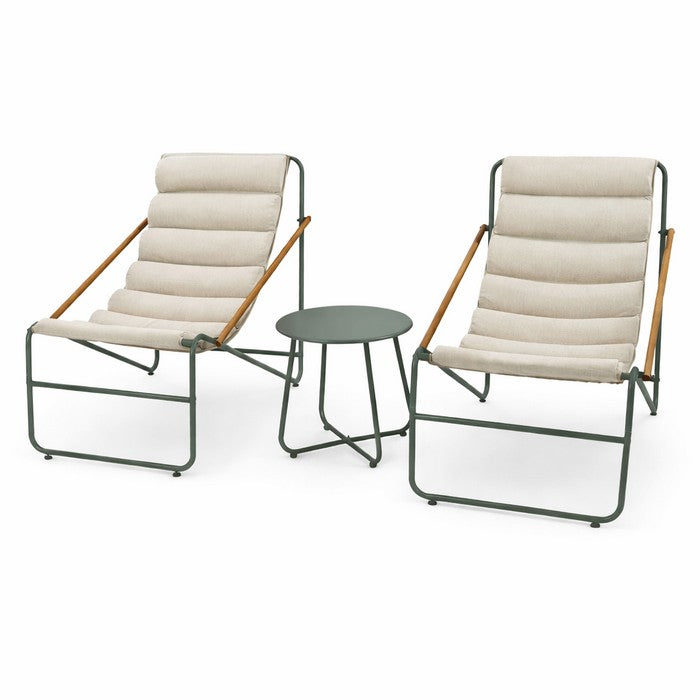 Set da giardino moderno in metallo con 2 poltrone imbottite e tavolino - Essential