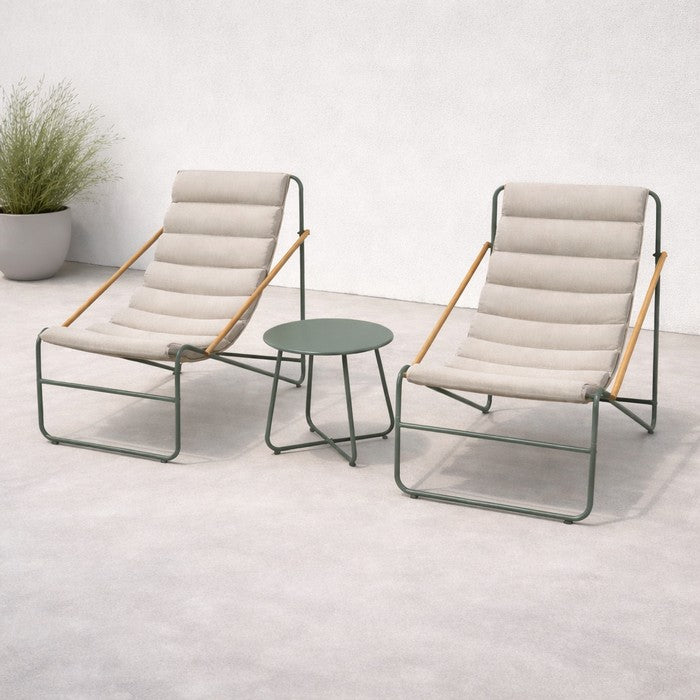 Set da giardino moderno in metallo con 2 poltrone imbottite e tavolino - Essential