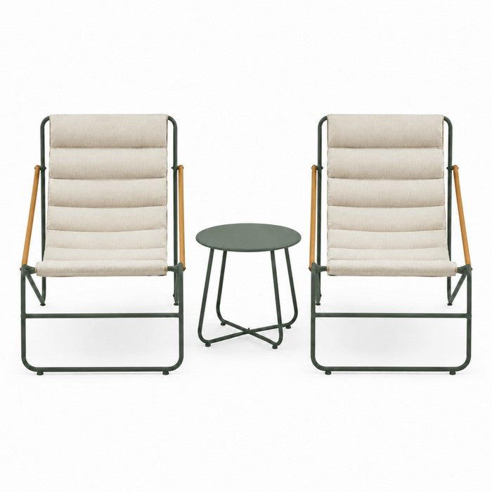 Set da giardino moderno in metallo con 2 poltrone imbottite e tavolino - Essential