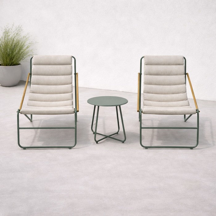 Set da giardino moderno in metallo con 2 poltrone imbottite e tavolino - Essential