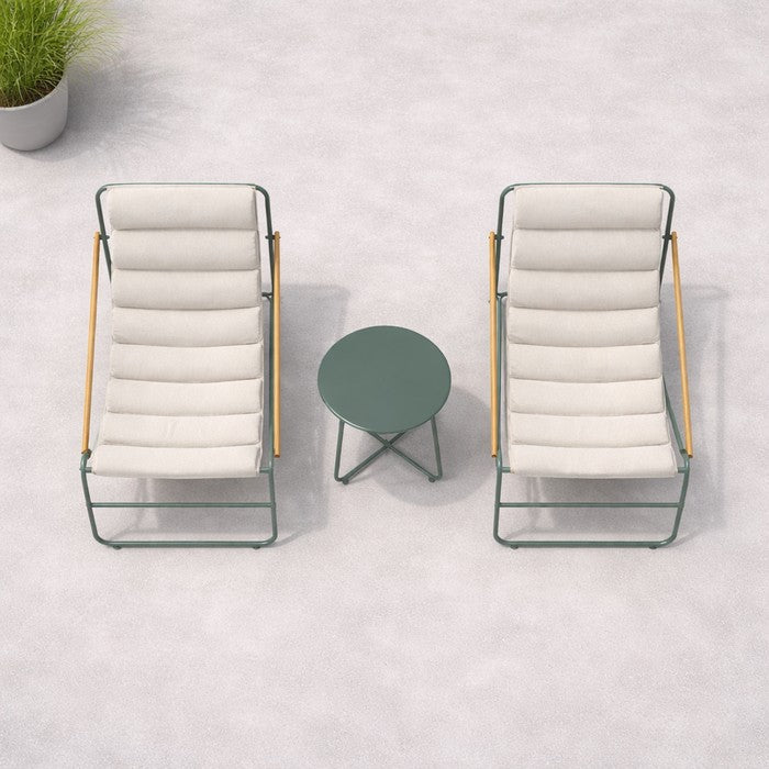 Set da giardino moderno in metallo con 2 poltrone imbottite e tavolino - Essential