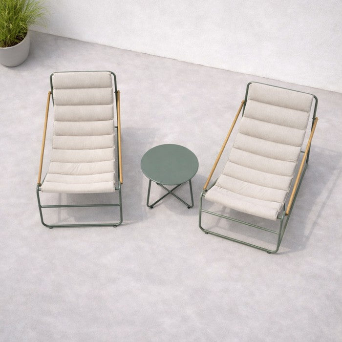 Set da giardino moderno in metallo con 2 poltrone imbottite e tavolino - Essential