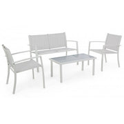 Salotto da giardino in metallo e textilene con divano, 2 poltrone e tavolino - Elim