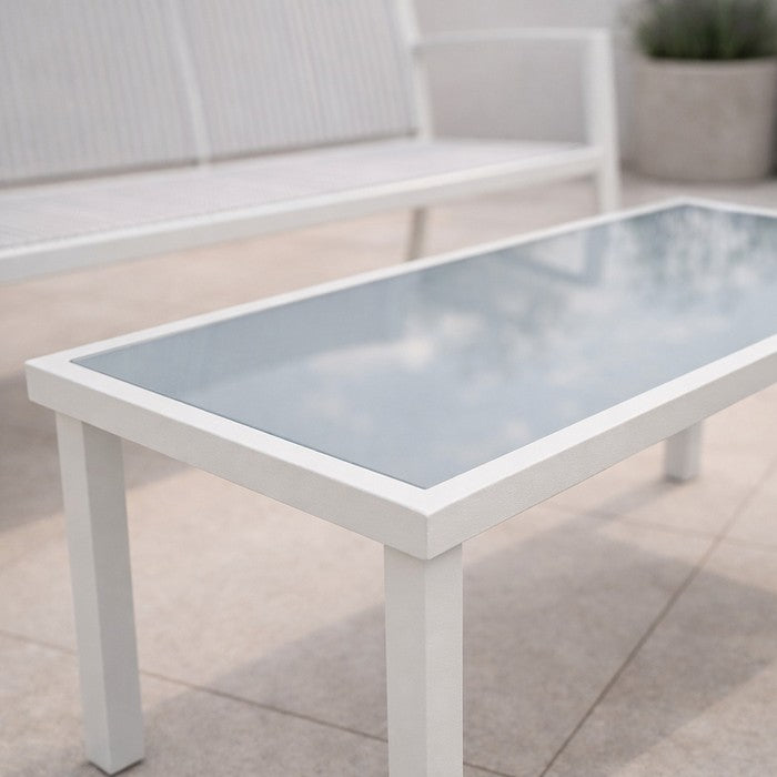 Salotto da giardino in metallo e textilene con divano, 2 poltrone e tavolino - Elim