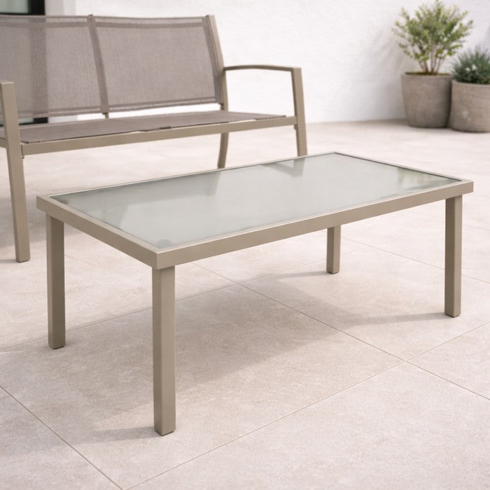 Salotto da giardino in metallo e textilene con divano, 2 poltrone e tavolino - Elim