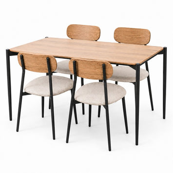 Set tavolo moderno con 4 sedie in metallo e MDF, sedute in tessuto - Emily