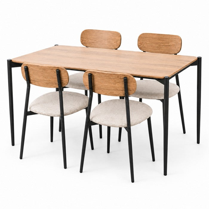 Set tavolo moderno con 4 sedie in metallo e MDF, sedute in tessuto - Emily