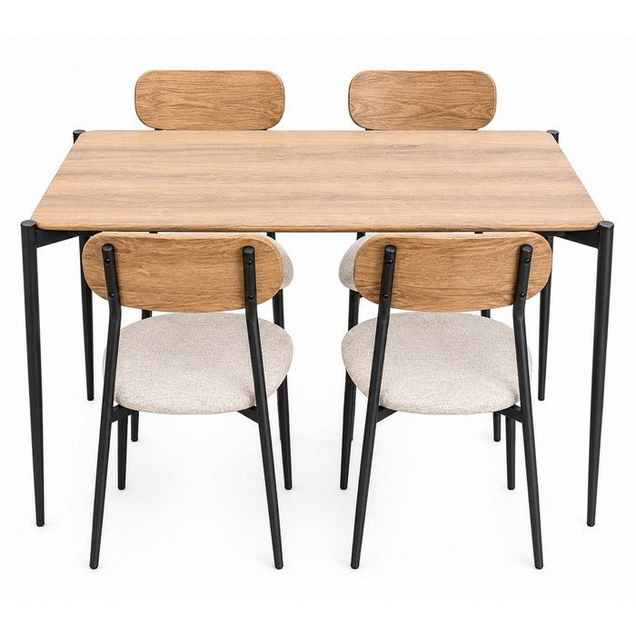 Set tavolo moderno con 4 sedie in metallo e MDF, sedute in tessuto - Emily