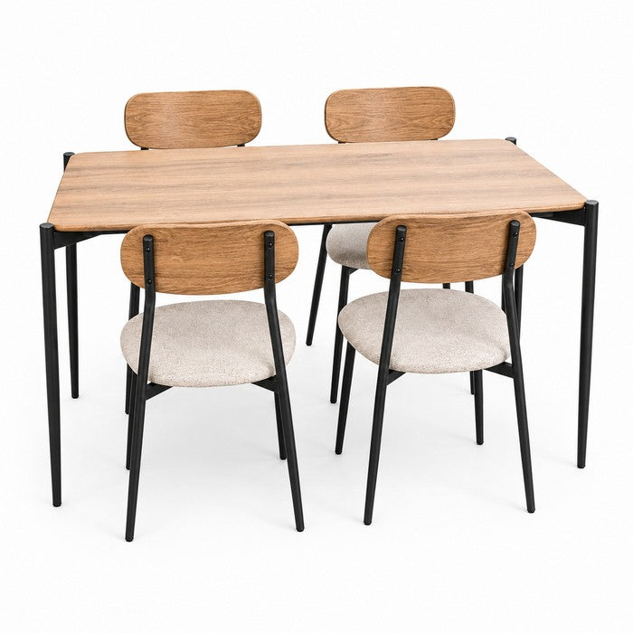 Set tavolo moderno con 4 sedie in metallo e MDF, sedute in tessuto - Emily