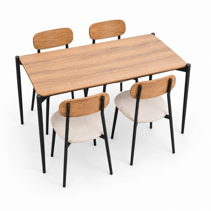 Set tavolo moderno con 4 sedie in metallo e MDF, sedute in tessuto - Emily