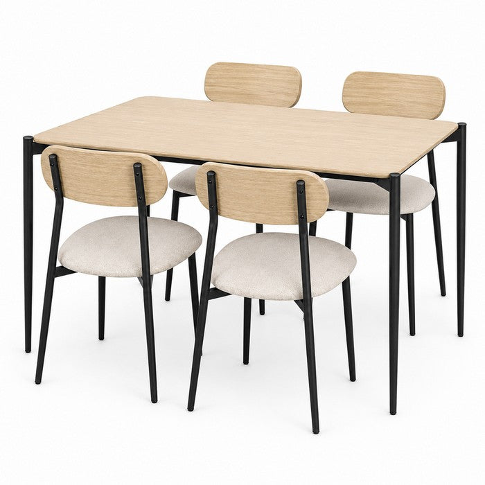 Set tavolo moderno con 4 sedie in metallo e MDF, sedute in tessuto - Emily