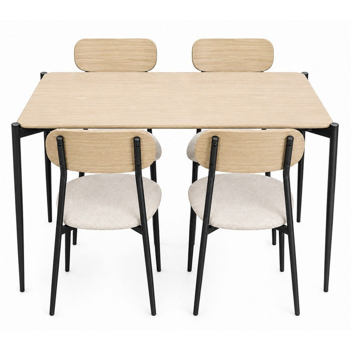 Set tavolo moderno con 4 sedie in metallo e MDF, sedute in tessuto - Emily