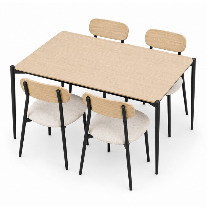 Set tavolo moderno con 4 sedie in metallo e MDF, sedute in tessuto - Emily